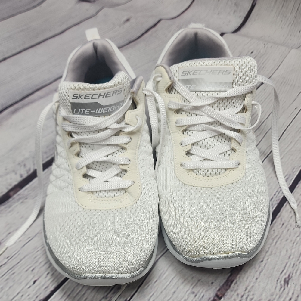 Skechers White And Cream Memory Foam Sneakers 7